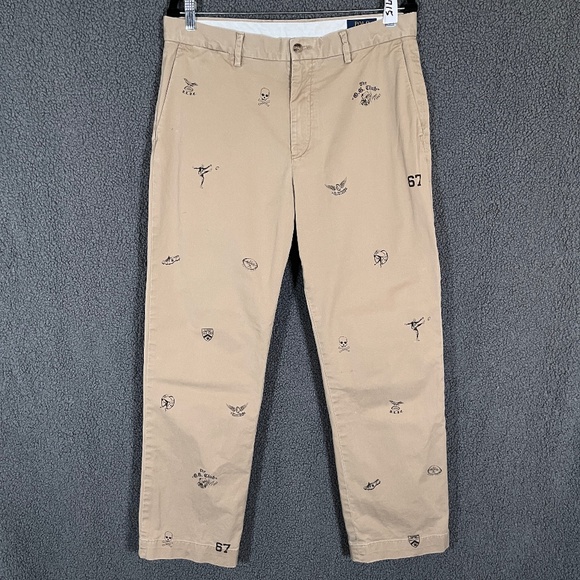 Polo Ralph Lauren Varsity Football Skull Classic Fit Chino Pants Men's Sz 33*28